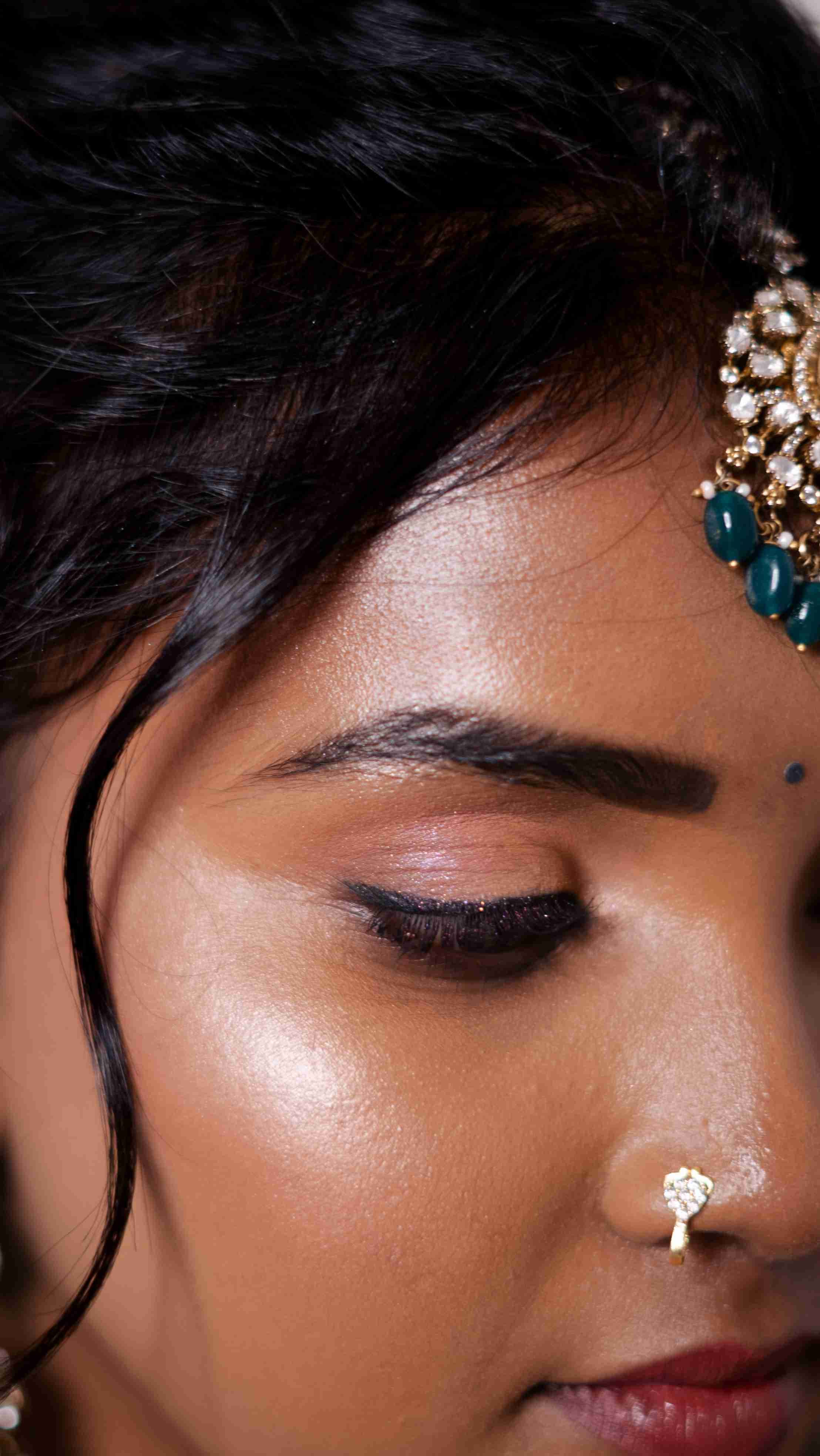 Bridal eye makeup with full lashes at Page 3 Luxury Salon Madurai